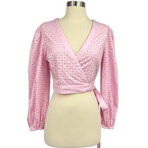 NWT LoveShackFancy Kinza Crop Wrap Top Lotus Pink Embroidered Eyelet Size M